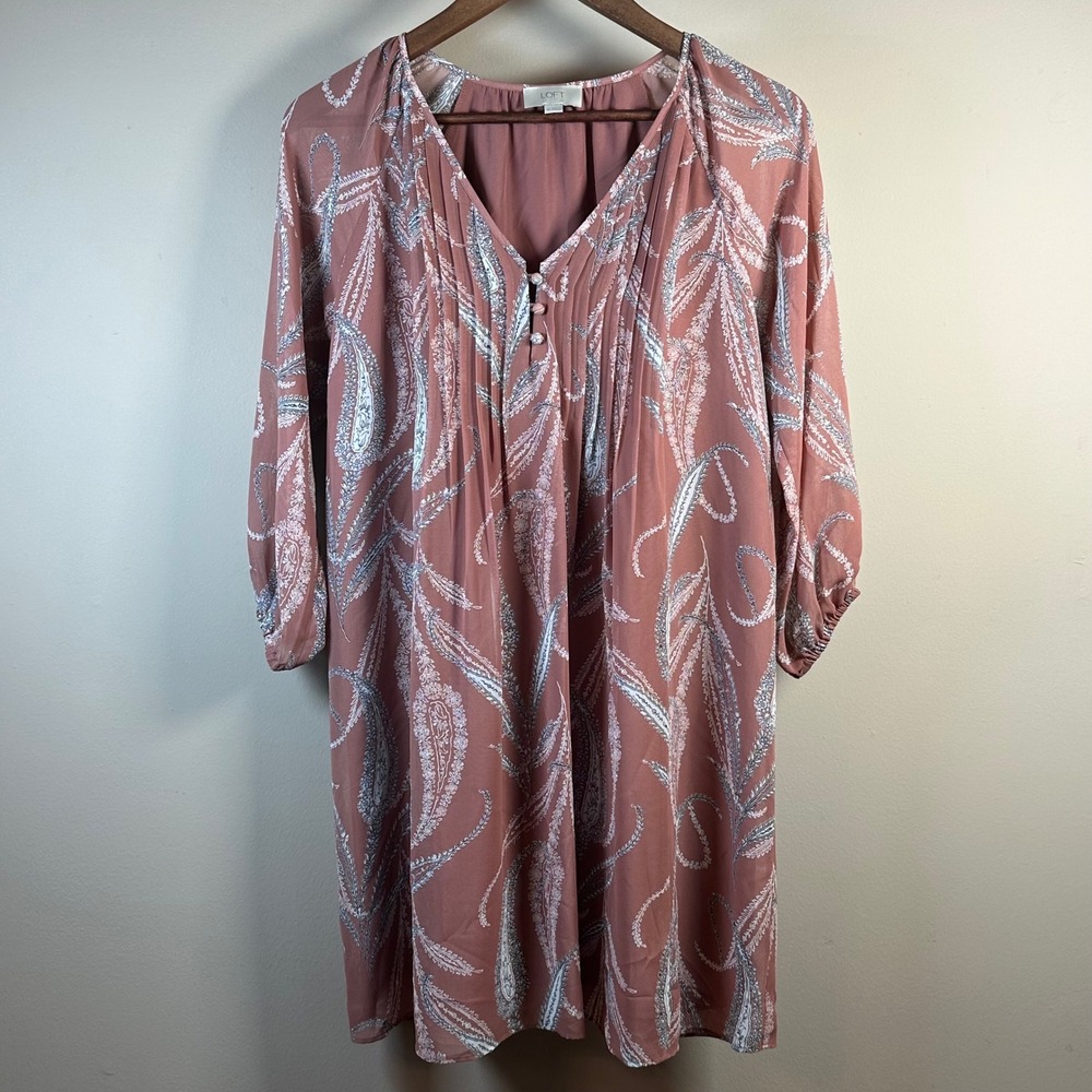LOFT Paisley Print Dress Women's XS Long Sleeve Button Front Career Casual‎